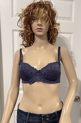 Change Lingerie Blue Floral Lace Lightly Lined Demi Bra 32C EUC