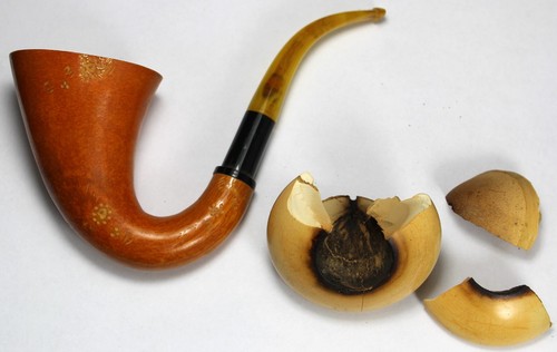 Calabash Meerschaum 6.5" Smoking Pipe w/ DAMAGED Bowl - Estate - Vintage