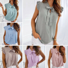 Womens Fashion Polka Dot Printed T Shirt Blouse Big Bow Sleeveless Casual Tops