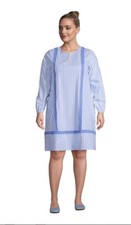 LANDS END Woman’s Sz. Large 14-16 Cotton Poplin Split Neck Blue Stripe DRESS NEW
