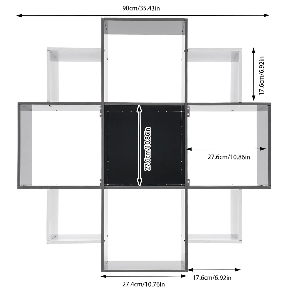 Librería moderna de 3 niveles montada en la pared con 9 compartimentos Foto 2 de 4