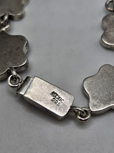 Vtg Sterling Silver 925 Modernist MCM Mexico Flower Link Brass Bracelet 31gr - Picture 6 of 10