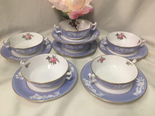 (6 Sets) Spode 'Maritime Rose' Blue CREAM CUP & LINER SETS - Picture 10 of 11