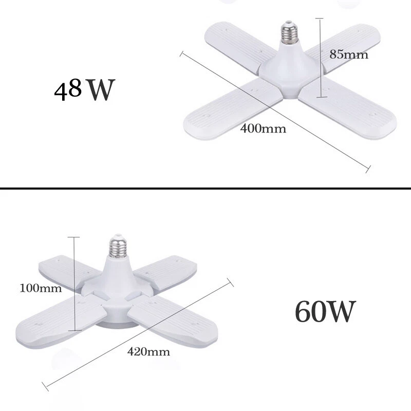 LED Bulb Garage Light Cold White Folding Lamp B22/E27 48W/60W Fan Blade Bulbs - image 2 of 4