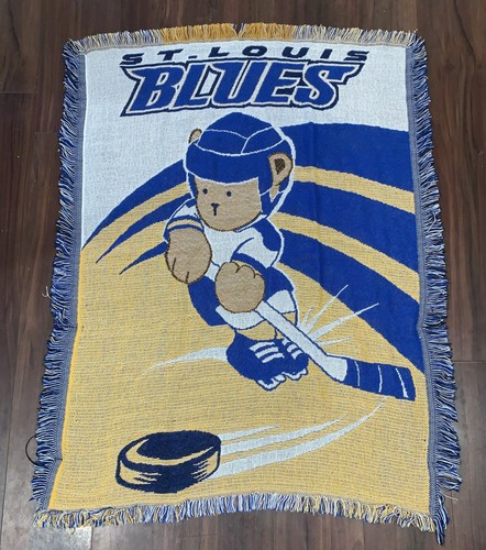 St. Louis Blues NHL Hockey Teddy Bear Baby Throw Knit Fringe Blanket 43” X 32”