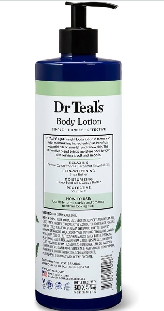 2x Pack Dr Teal&rsquo;s Body Lotion Hemp Seed Oil 18 oz Cocoa & Shea butter Teals