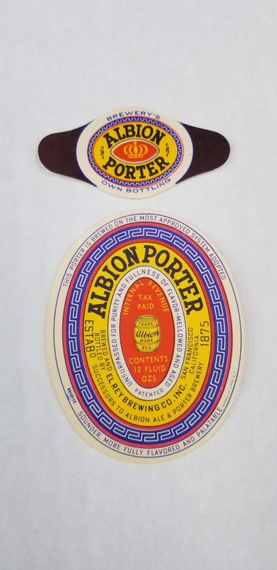 IRTP ALBION PORTER BEER BOTTLE LABEL W NECK EL REY BRG CO. SAN FRANCISCO, CAL.