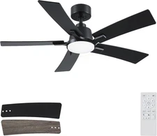 46 Inch Ceiling Fans with Lights and Remote, Black Ceiling Fan, Downrod Style wi