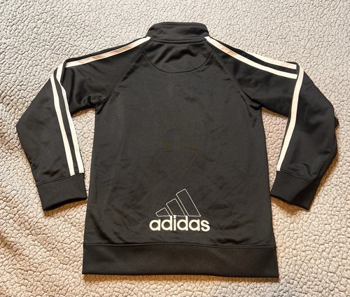 Adidas Iconic Striped Warm-Up Jacket Little Boys Size 7 Black And White - Picture 2 of 8