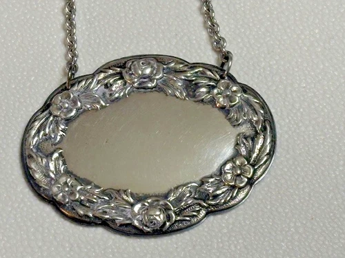 Vintage S. Kirk & Son Sterling Silver BLANK Liquor Decanter Label Tag 16g
