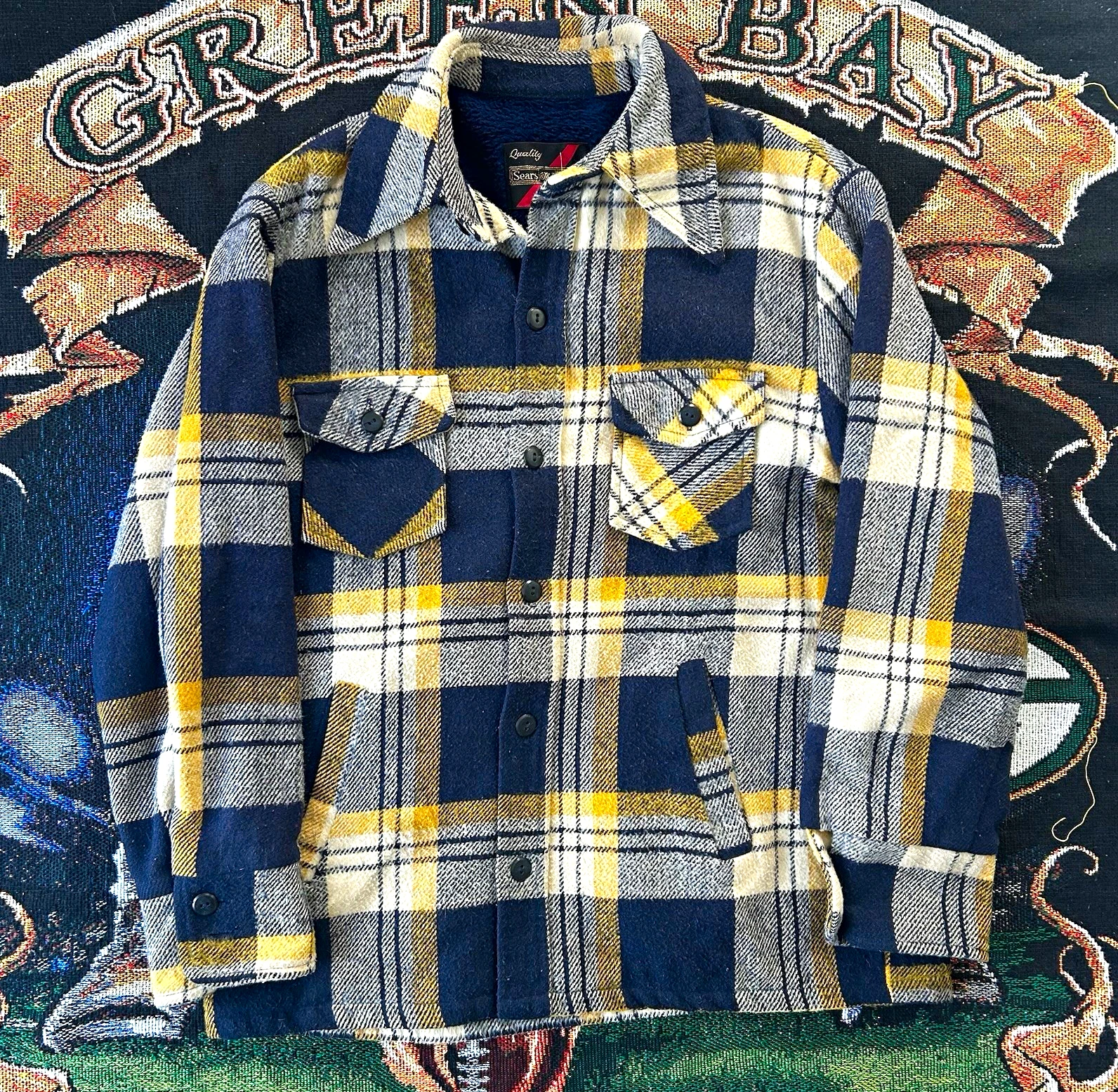 Sears The Men's Store Wool Flannel Plaid Shirt Jacket Lined Pockets 44 Tall image 1
