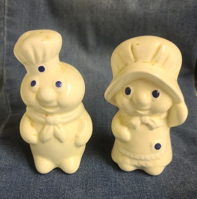 Vintage Pillsbury Doughboy Salt And Pepper Shakers Ceramic B&M 1988 collectible