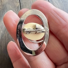 Vintage Winter Brooch Pin Silver Tone Peach 1 1/2” Snow Machine Snowmobile