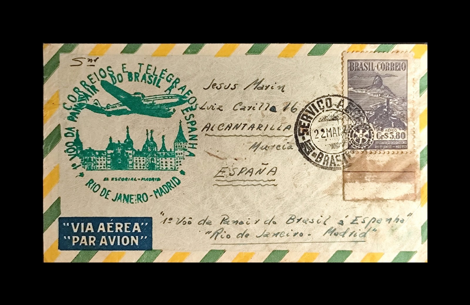 Cover Brazil RJ  to Espanha Madri by Air Mail - Aviation PANAIR 1948