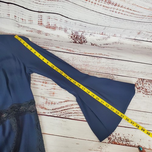 Jonathan Simkhai Blue Dress Black Lace Trim 4 Swing Party Flare Bell Sleeve NWT - Picture 20 of 21