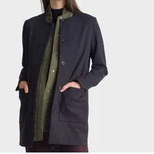 Kit and Ace navy blue collarless stretch long traveler jacket size Large