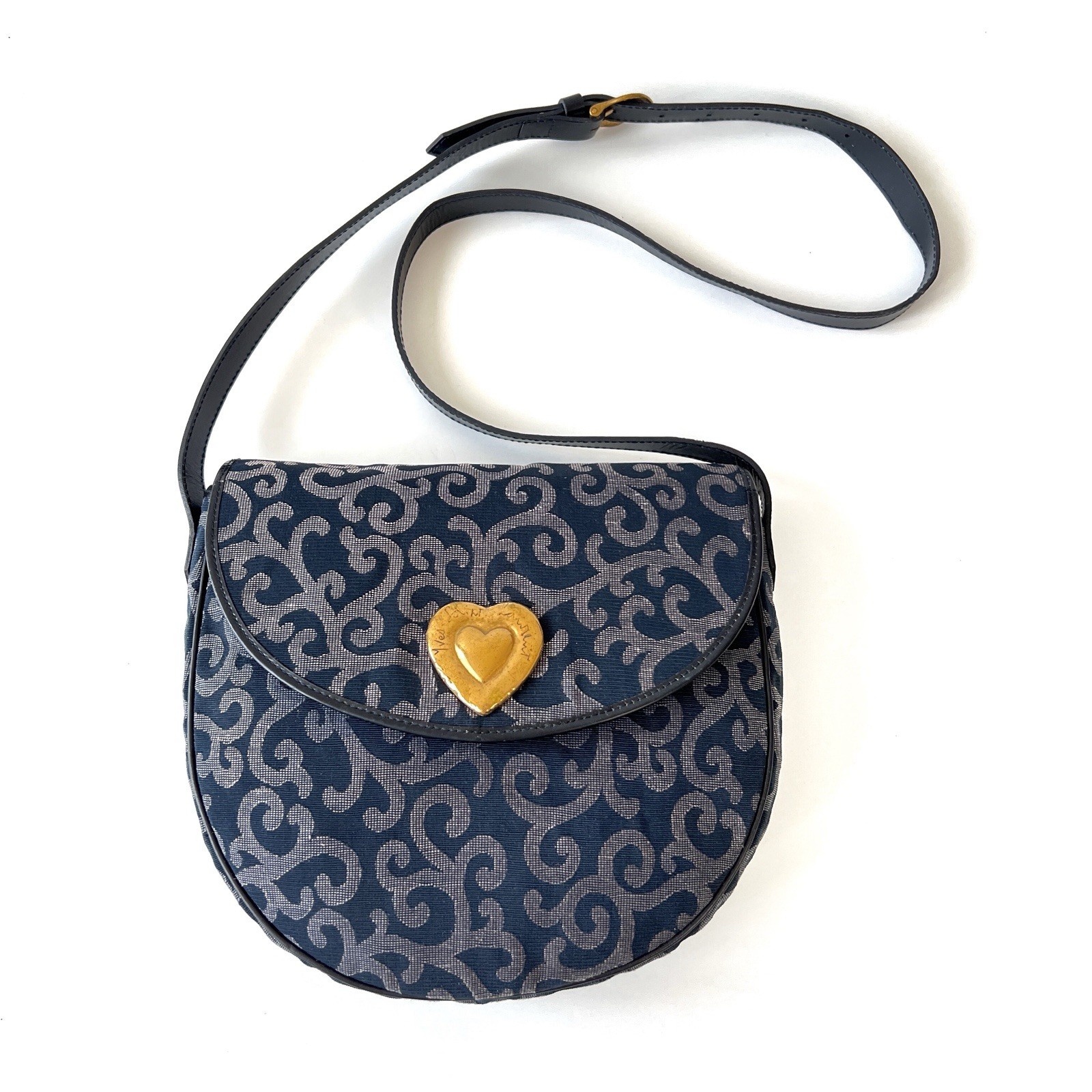 Borsa da sella Yves Saint Laurent vintage logo cuore con motivo barocco