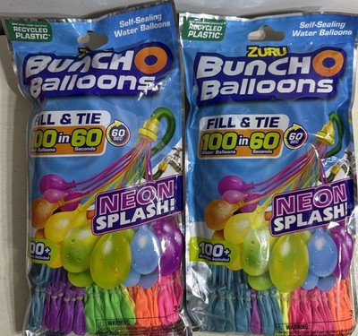 Bunch O Balloons 2 Packs W/ 100 Each NEON Splash Rapid-Filling Self-Sealing
