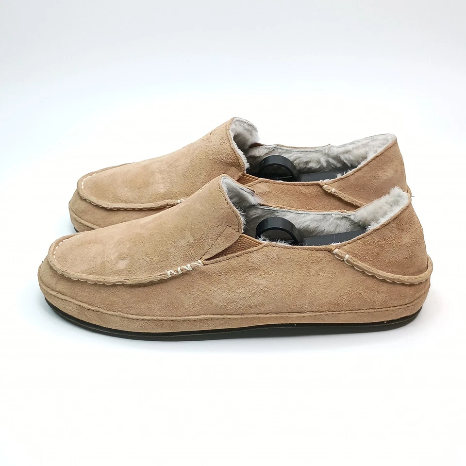 OluKai Nohea Slipper Women Size 8 Tan Suede Shearling Lined Moccasins - Image 3 of 4