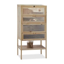 Hamsterkäfig holz Nagerkäfig natur Kleintierkäfig mit Etagen Sichtfenster