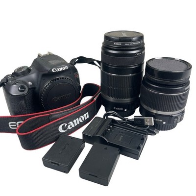 Canon EOS Rebel T5 DSLR 18-55mm 55-250mm Lenses 2 Batteries Charger