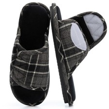 Adjustable Open-Toe Mens Slippers Memory Foam House Slippers with Non-Slip So...