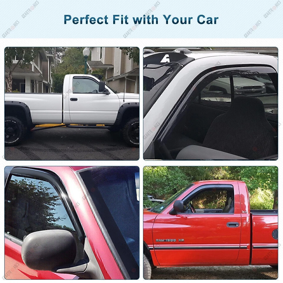 For 94-01 Dodge Ram 1500/2500/3500 In-Channel Window Vent Visors Sun Rain 2pcs - Image 2 of 4