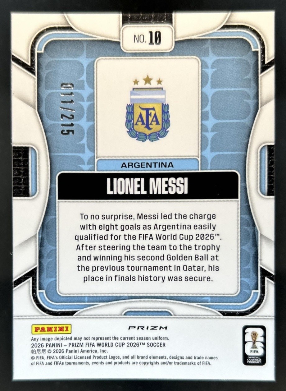 2026 Panini Prizm World Cup Lionel Messi Orange Pandora #/215 Argentina view 2