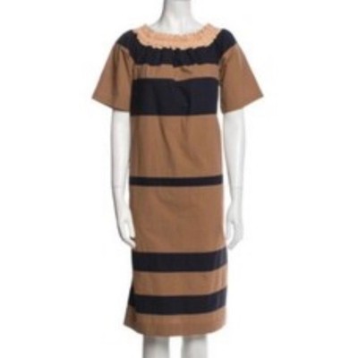 Odeeh Striped Cotton Shift Dress in Camel and Navy Size EU 38