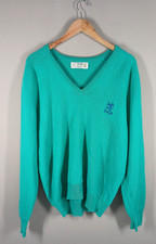 Pringle Sports Jumper Mens 42" Green Pure New Wool V Neck Golf Scotland Vintage