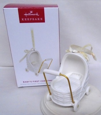 Hallmark Ornament Baby's First Christmas 2024 Porcelain Baby Buggy Carriage K1