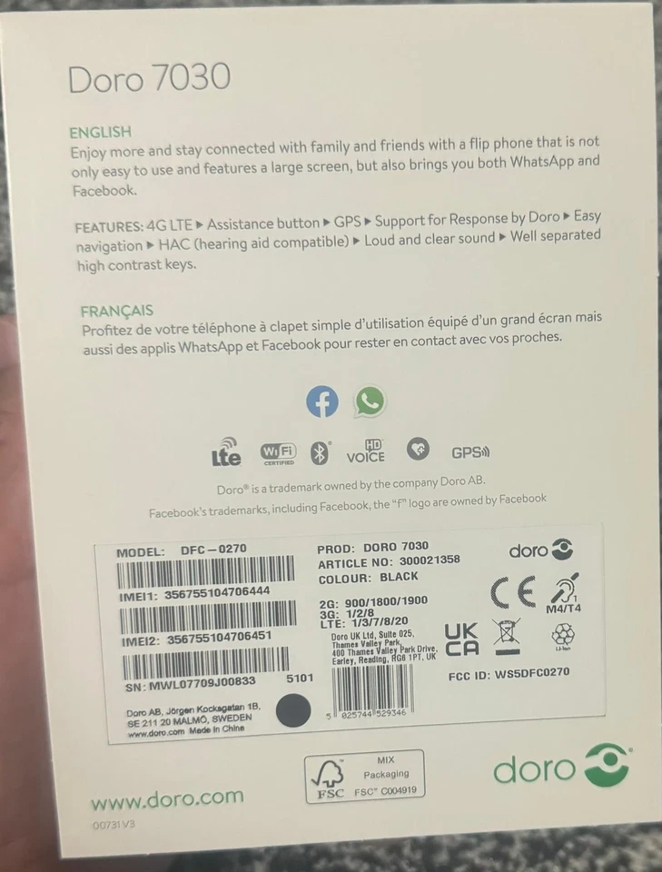 Brand New Doro 7030 4G Dual Sim Card Big Keys, Loud Sound, Black UNLOCKED Uk - Image 3 of 4