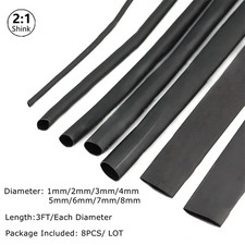 8Size Electrical Heat Shrink Tubing Set Insulating Cable Wrap Sleeve Black