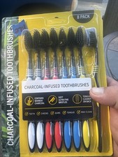 Seven Brands Group Charcoal-Infused Toothbrushes 8 Pack Soft Bristles Tongue Cl…