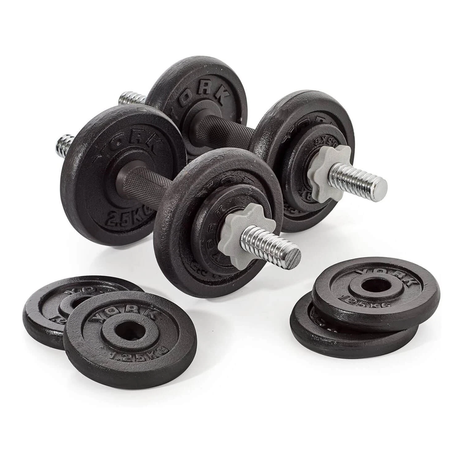York 20kg Cast Iron Dumbbell Weight Set Home Gym Lifting with Collars - Black