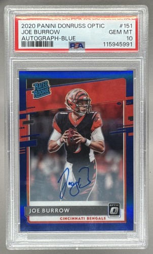 Joe Burrow 2020 Panini Donruss Optic #151 Blue RC Rated Rookie Auto 44/75 PSA 10