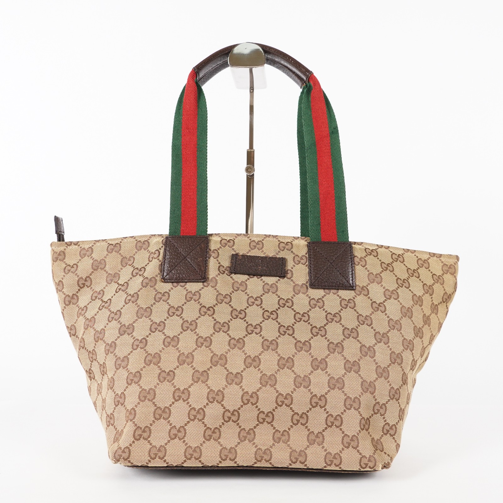 GUCCI GG Canvas Sherry Line Hand Tote Bag Leather Brown Authentic 12E281320027