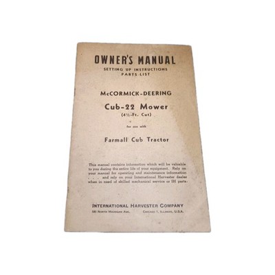 Vintage McCormick-Deering Cub-22 Mower Manual Farmall Cub Tractor IH 1948