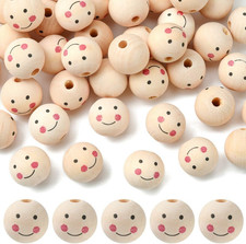 100Pcs 25Mm Creative Painted Wood Spacer Beads with Large Hole Handmade Happy Fa