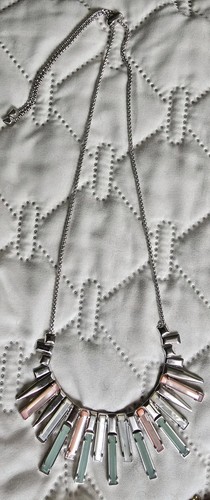 Kendra Scott Pink Sea Green Silver Lariat Slide Clasp Necklace Dichroic Glass - Picture 4 of 8