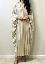 Golden/Champagne Stain pleaded Batwing Cape Style plus Size Wedding guest Dress