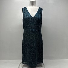 Sue Wong Nocturne Dress Sleeveless Beaded Sequin Midi Floral Teal Green Size 12
