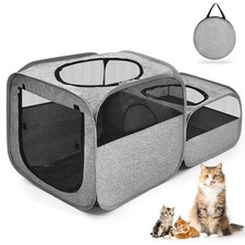 Large Outdoor Cat Playpen, Foldable 2-in-1 Zone Waterproof Cat Enclosure Pupp...