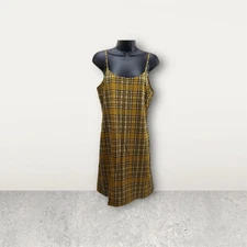 Riley & James Women's Dress Yellow Mustard Plaid Sleeveless Spaghetti Strap