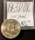 1963 D Franklin Silver Half Dollar UNC! Last Year! ENN Coins