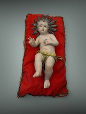 Bambino Gesù Bambinello Napoletano Culla Crib 18 Cm Argilla Occhi Vetro