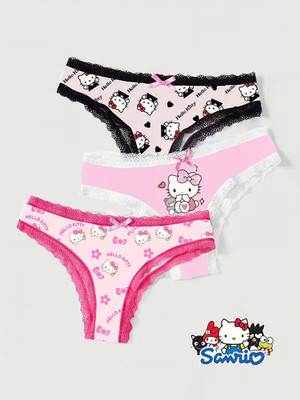 Sanrio Hello Kitty Cartoon Sexy Cute Kawaii Lace Cheeky Panties - Pack of 3
