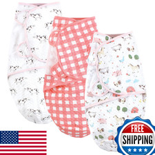 Hudson Baby Unisex Quilted Cotton Swaddle Wrap 3pk, Girl Farm Animals, 0-3 Month