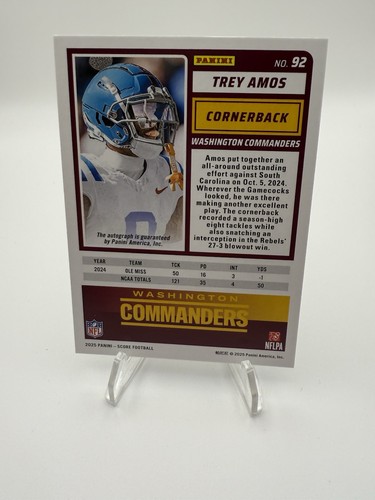 Trey Amos 2025 Score #92 Autografo - Foto 2 di 2