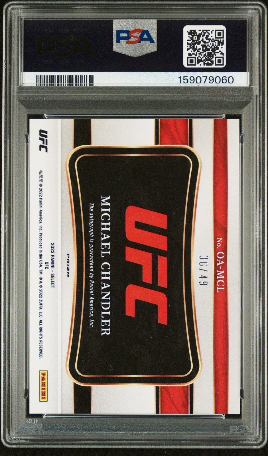 2022 PANINI SELECT UFC OCTAGON ACTION SIGNATURES MICHAEL CHANDLER 36/49 PSA 10 view 2